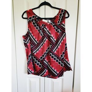 Chico's 3 Black/Red/White‎ Sleeveless Scoop Neck Tank Top Shell XL Side Slits